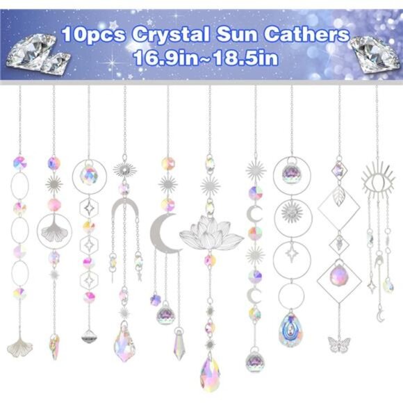 Sun Catchers, 10 Pcs Crystal Suncatcher Prism Hanging Kit with Chain Rainbow - Picture 3 of 7